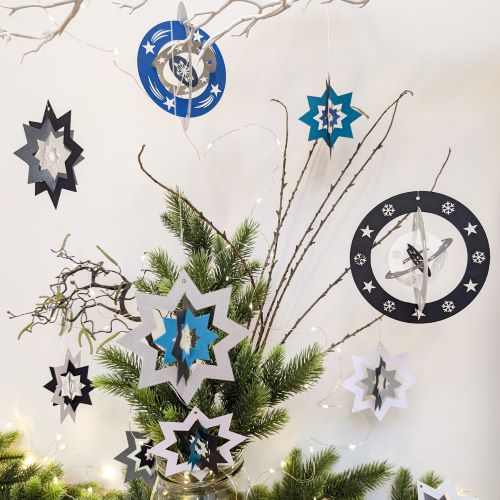 Weihnachtskugeln aus Papier - 3er-Set Blau-Silber